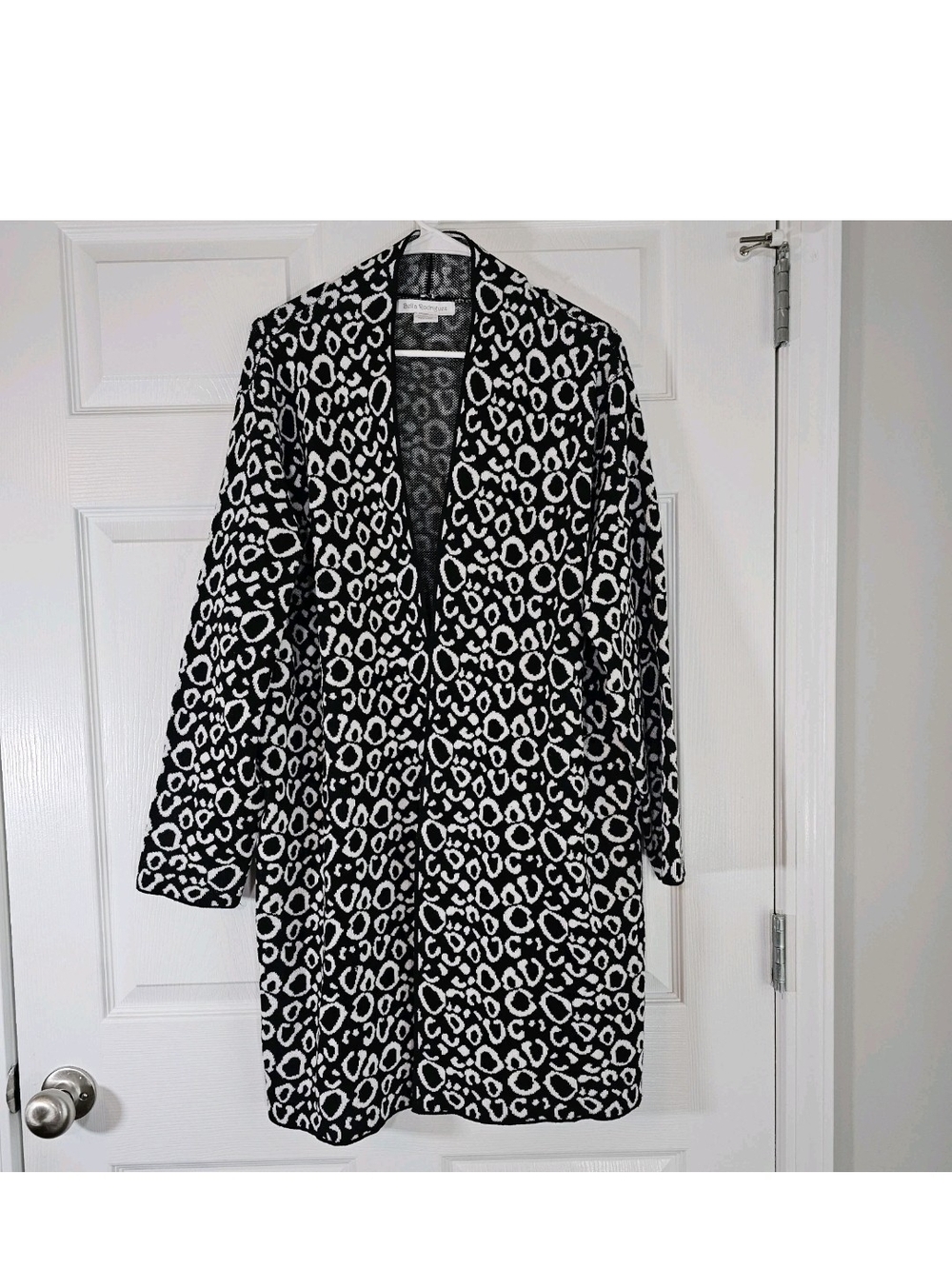 Leopard Print Black White Abstract Long Cardigan Sweater Coat Duster Womens 2X